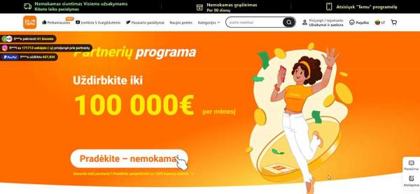 TEMU partnerių programos atnaujinimai: iki 100 000 € per mėnesį!
